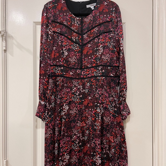 LK Bennett Red and Black Floral Long Sleeve Dress Size 16 - Picture 2 of 8
